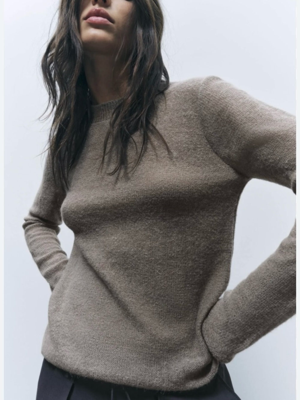 Zara Classic Crewneck Women’s Lightweight Sweater in Taupe | Small